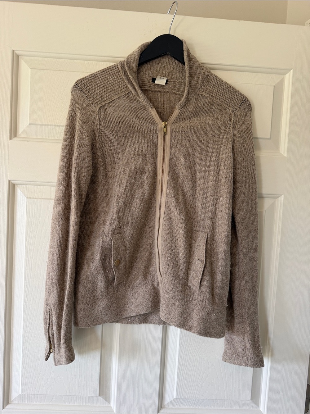 J. Crew Taupe Zip-Up Knit Cardigan